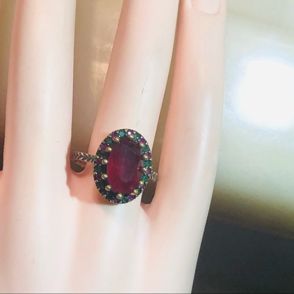 🌺MARKDOWN SALE!!! Stunning Art Deco Ruby & Emerald 925/14K Ring! - Picture 5 of 16